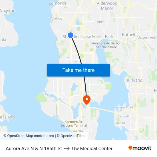 Aurora Ave N & N 185th St to Uw Medical Center map