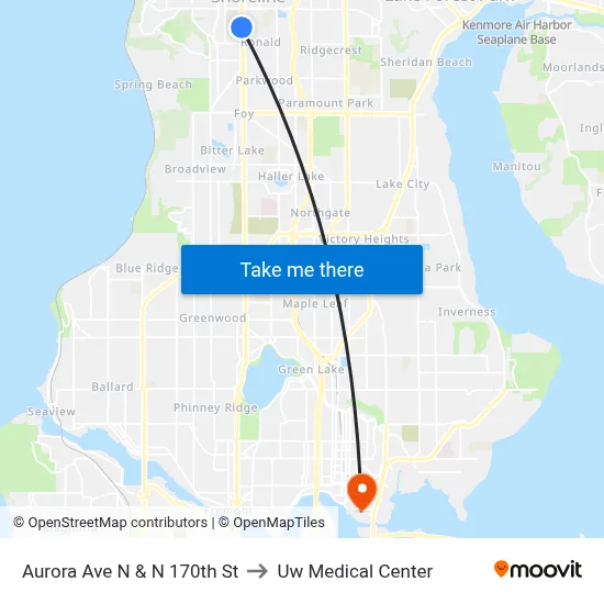 Aurora Ave N & N 170th St to Uw Medical Center map
