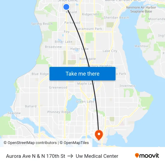 Aurora Ave N & N 170th St to Uw Medical Center map