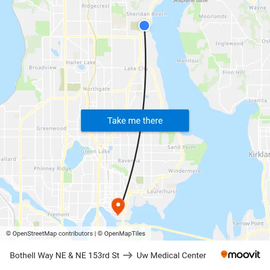 Bothell Way NE & NE 153rd St to Uw Medical Center map