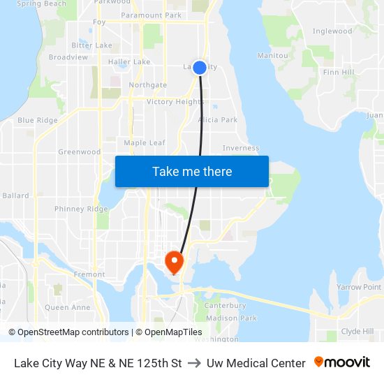 Lake City Way NE & NE 125th St to Uw Medical Center map