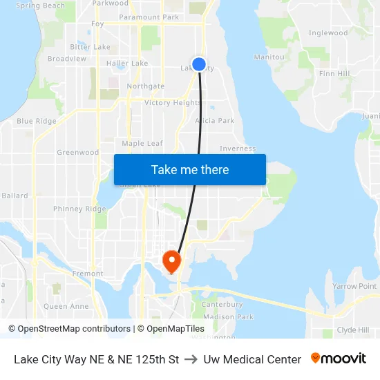 Lake City Way NE & NE 125th St to Uw Medical Center map