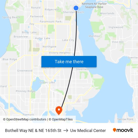 Bothell Way NE & NE 165th St to Uw Medical Center map