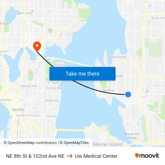 NE 8th St & 102nd Ave NE to Uw Medical Center map