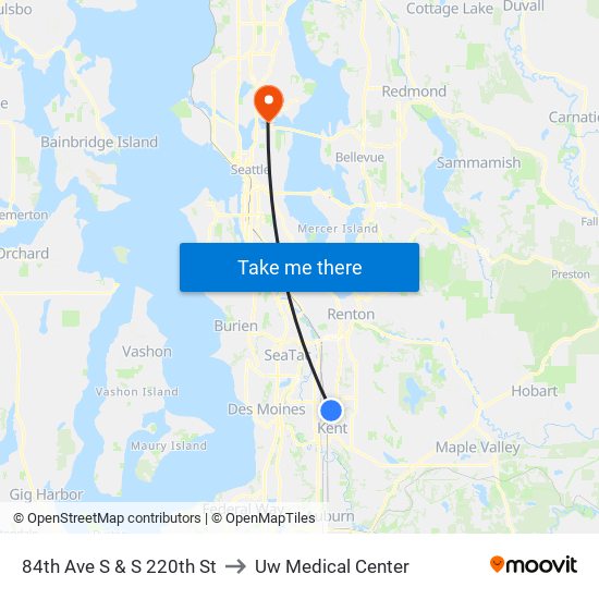 84th Ave S & S 220th St to Uw Medical Center map