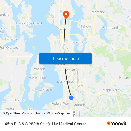 45th Pl S & S 288th St to Uw Medical Center map