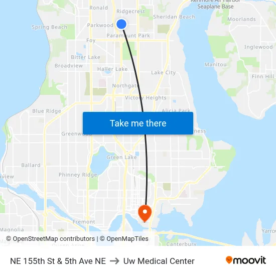 NE 155th St & 5th Ave NE to Uw Medical Center map
