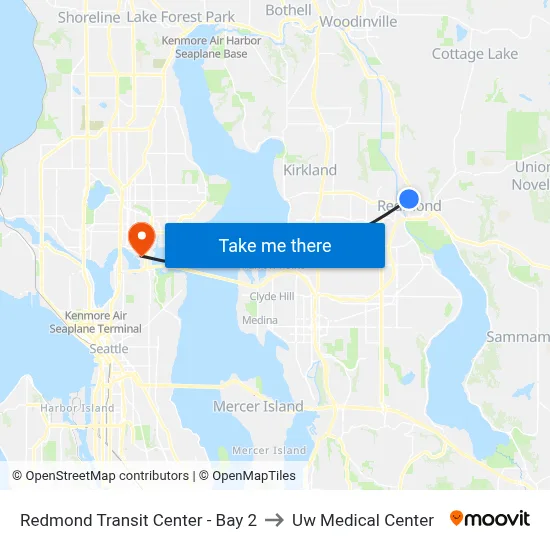 Redmond Transit Center - Bay 2 to Uw Medical Center map