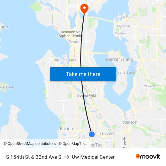 S 154th St & 32nd Ave S to Uw Medical Center map