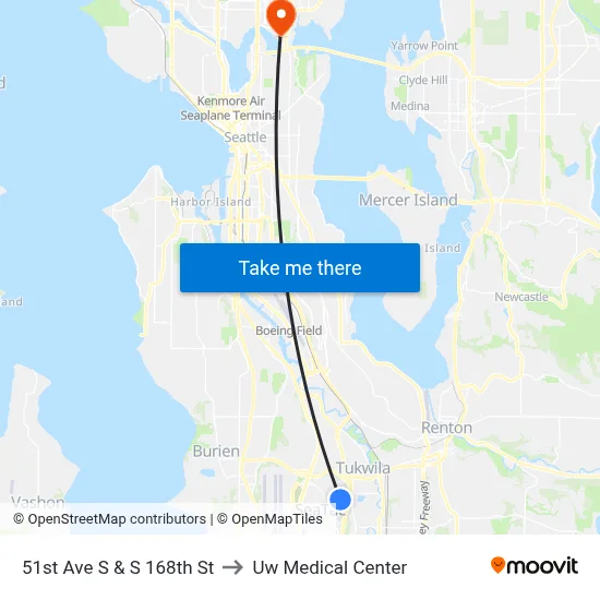 51st Ave S & S 168th St to Uw Medical Center map
