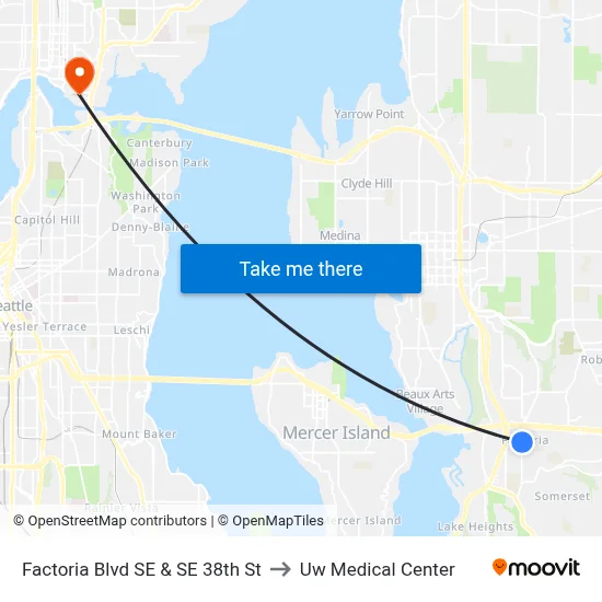 Factoria Blvd SE & SE 38th St to Uw Medical Center map