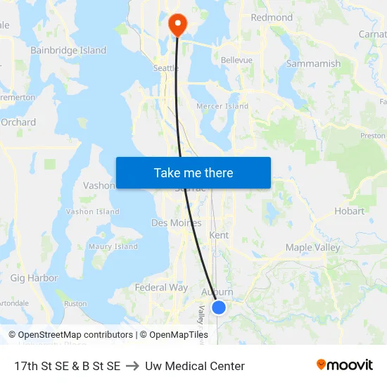 17th St SE & B St SE to Uw Medical Center map