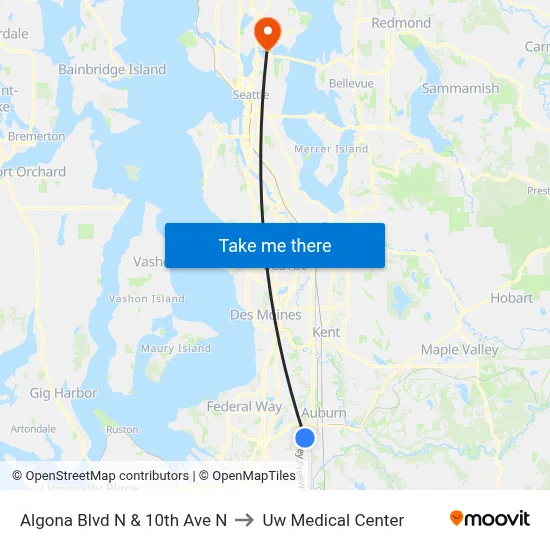 Algona Blvd N & 10th Ave N to Uw Medical Center map