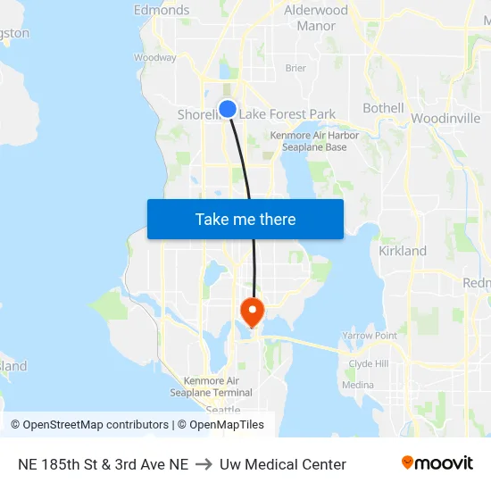 NE 185th St & 3rd Ave NE to Uw Medical Center map
