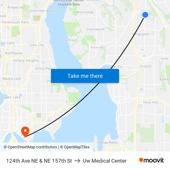 124th Ave NE & NE 157th St to Uw Medical Center map