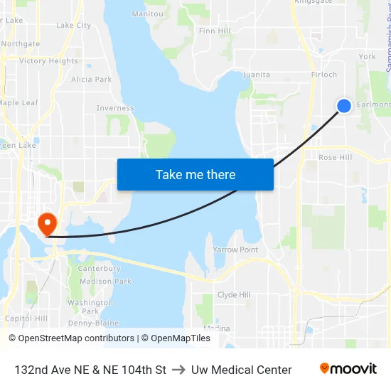 132nd Ave NE & NE 104th St to Uw Medical Center map
