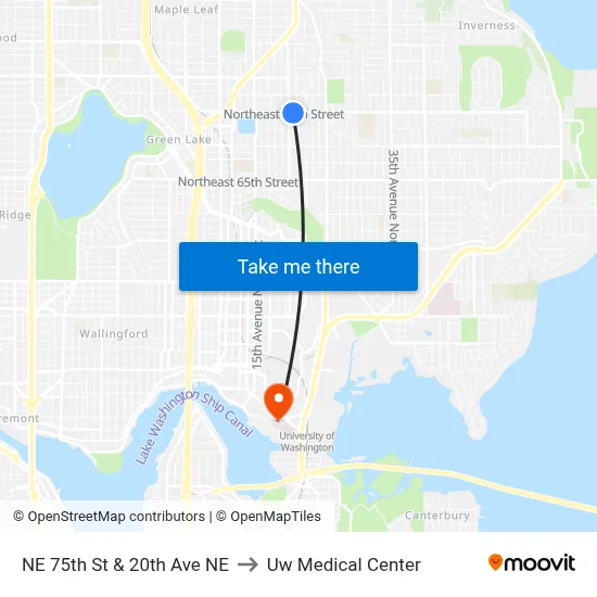 NE 75th St & 20th Ave NE to Uw Medical Center map