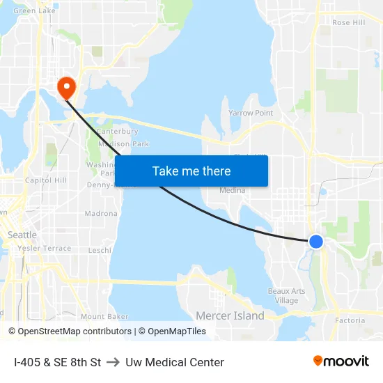 I-405 & SE 8th St to Uw Medical Center map