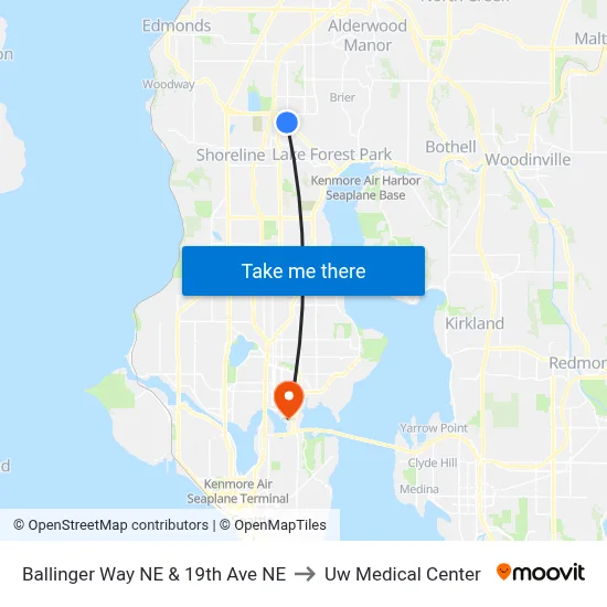 Ballinger Way NE & 19th Ave NE to Uw Medical Center map