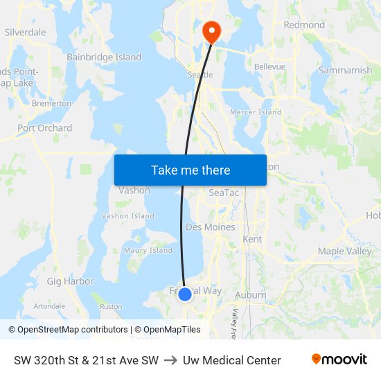 SW 320th St & 21st Ave SW to Uw Medical Center map