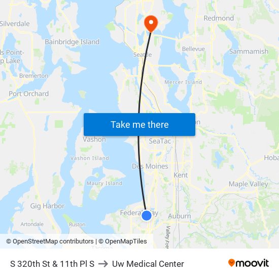 S 320th St & 11th Pl S to Uw Medical Center map