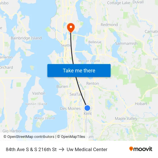 84th Ave S & S 216th St to Uw Medical Center map