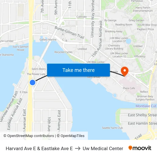 Harvard Ave E & Eastlake Ave E to Uw Medical Center map