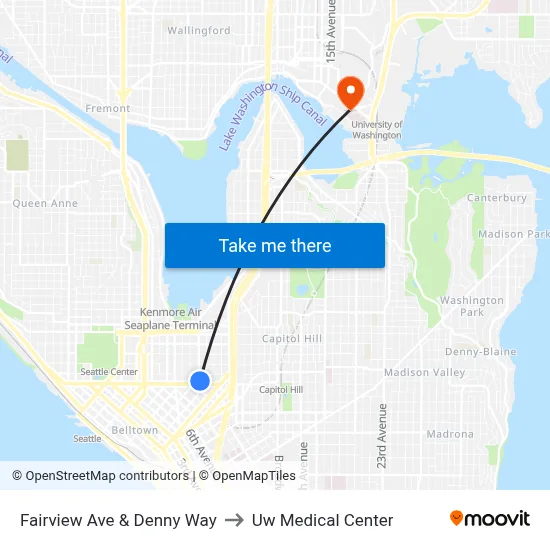 Fairview Ave & Denny Way to Uw Medical Center map