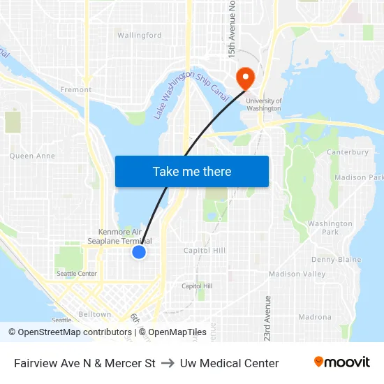 Fairview Ave N & Mercer St to Uw Medical Center map