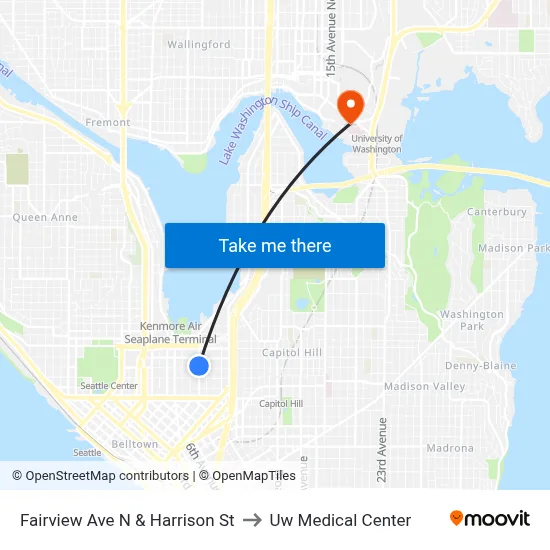 Fairview Ave N & Harrison St to Uw Medical Center map