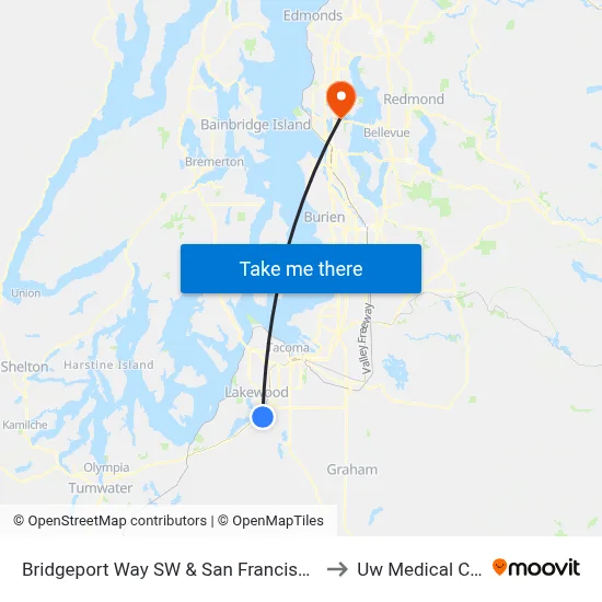 Bridgeport Way SW & San Francisco Ave SW to Uw Medical Center map