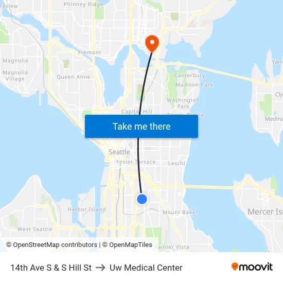 14th Ave S & S Hill St to Uw Medical Center map
