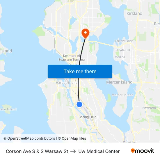 Corson Ave S & S Warsaw St to Uw Medical Center map