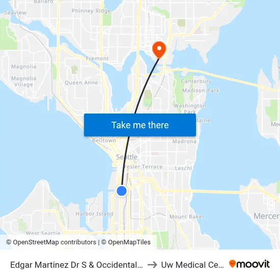 Edgar Martinez Dr S & Occidental Ave S to Uw Medical Center map
