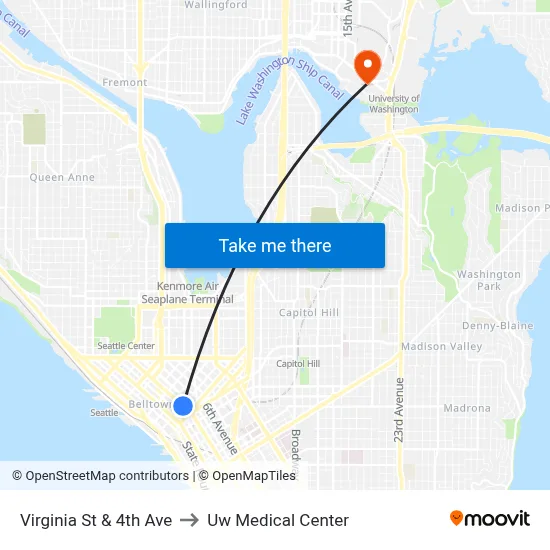 Virginia St & 4th Ave to Uw Medical Center map