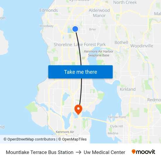 Mountlake Terrace Bus Station to Uw Medical Center map