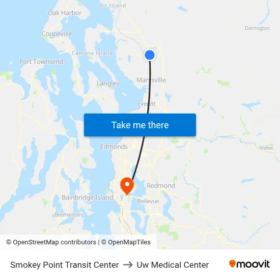 Smokey Point Transit Center to Uw Medical Center map