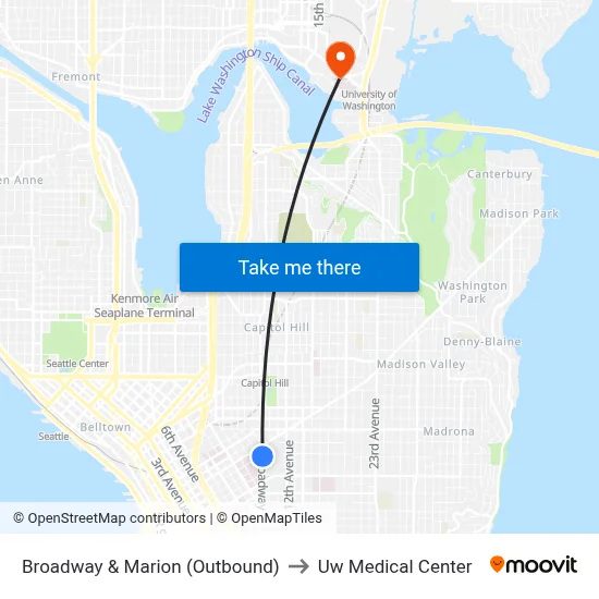 Broadway & Marion (Outbound) to Uw Medical Center map