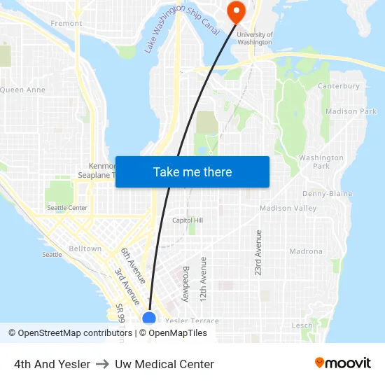 4th And Yesler to Uw Medical Center map