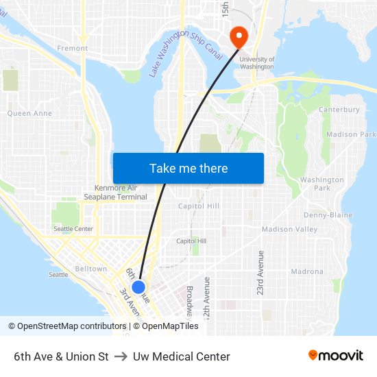 6th Ave & Union St to Uw Medical Center map