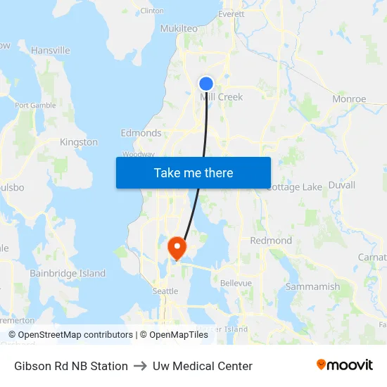 Gibson Rd NB Station to Uw Medical Center map