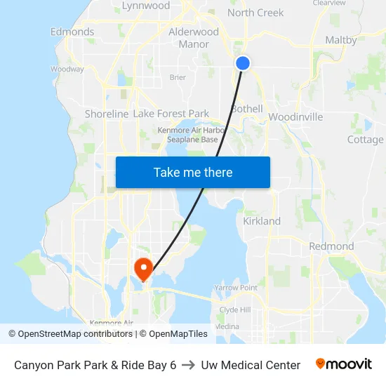 Canyon Park Park & Ride Bay 6 to Uw Medical Center map