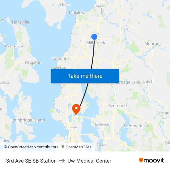 3rd Ave SE SB Station to Uw Medical Center map