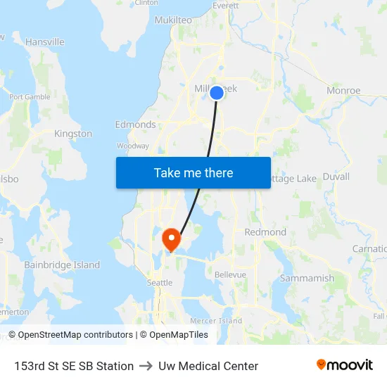 153rd St SE SB Station to Uw Medical Center map