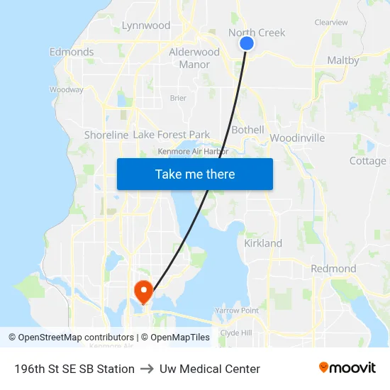 196th St SE SB Station to Uw Medical Center map