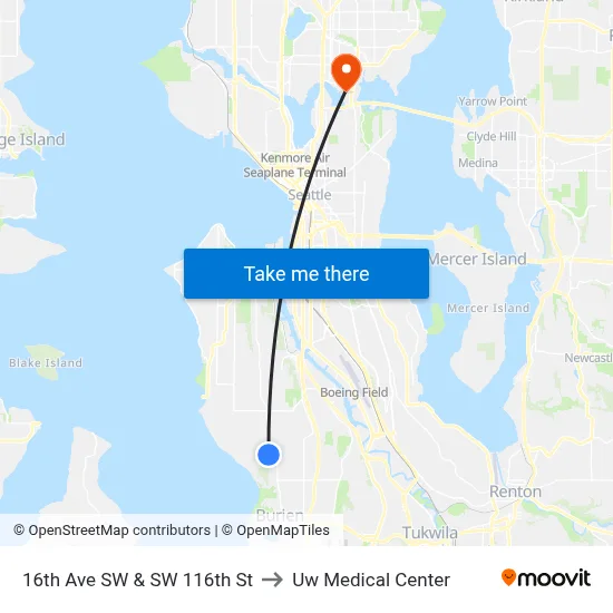 16th Ave SW & SW 116th St to Uw Medical Center map