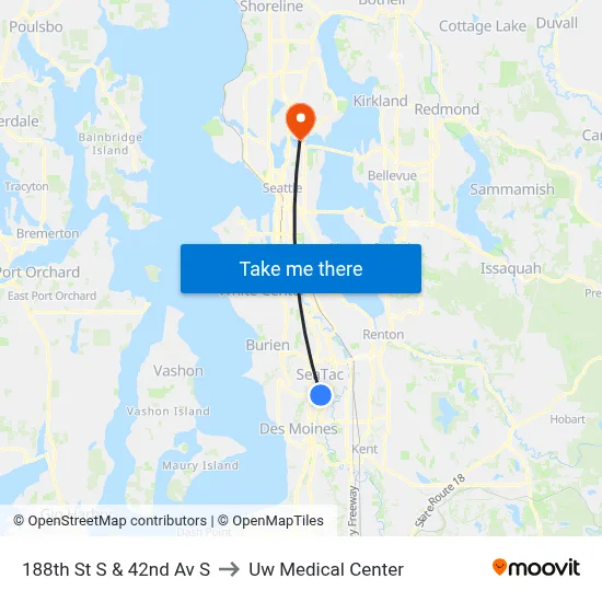 188th St S & 42nd Av S to Uw Medical Center map
