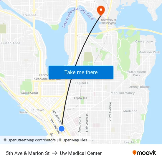 5th Ave & Marion St to Uw Medical Center map