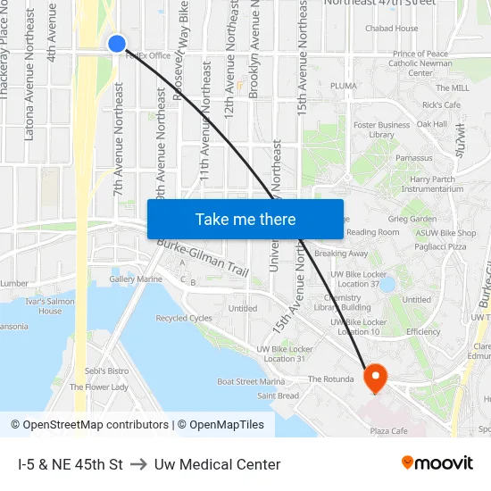 I-5 & NE 45th St to Uw Medical Center map
