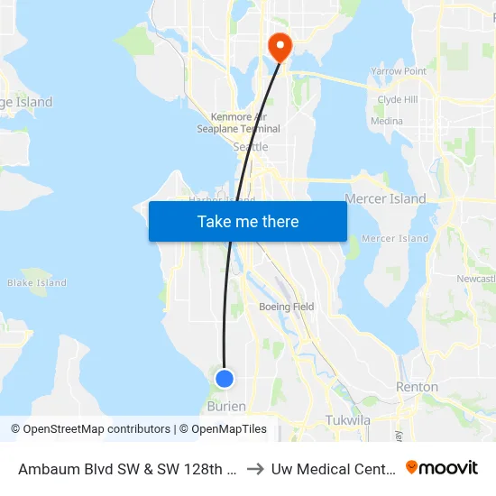 Ambaum Blvd SW & SW 128th St to Uw Medical Center map